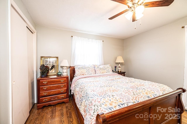 1008 2nd St SE, Conover, NC 28613 - bedroom with wood finished floors, a closet, and ceiling fan