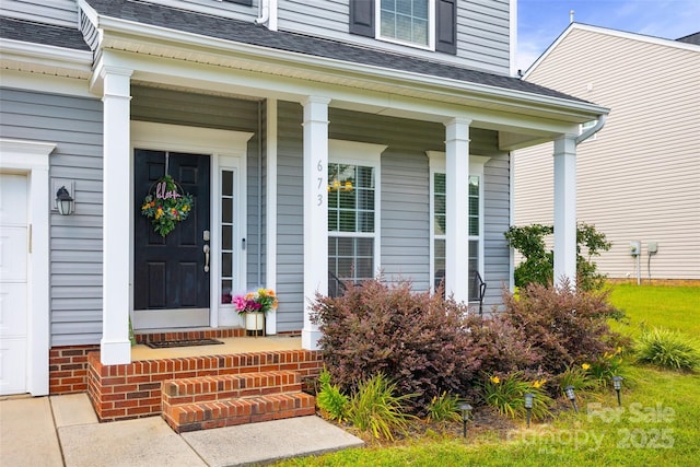 673 Stonehenge Dr, Rock Hill, SC 29730 - view of exterior entry featuring a porch and roof with shingles