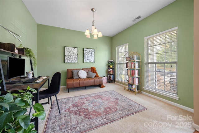 673 Stonehenge Dr, Rock Hill, SC 29730 - home office featuring a chandelier and carpet flooring