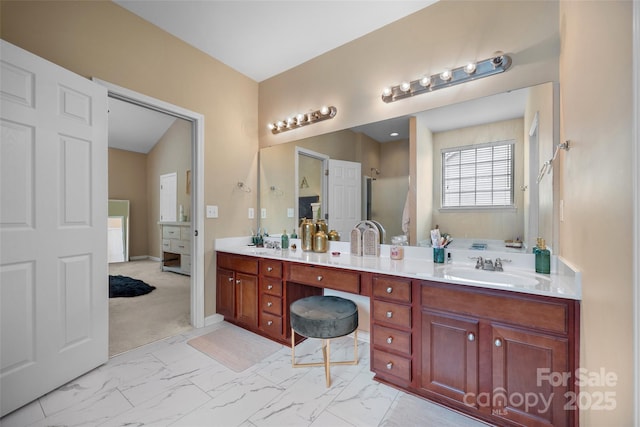 673 Stonehenge Dr, Rock Hill, SC 29730 - full bathroom featuring marble look tile flooring, double vanity, and a shower