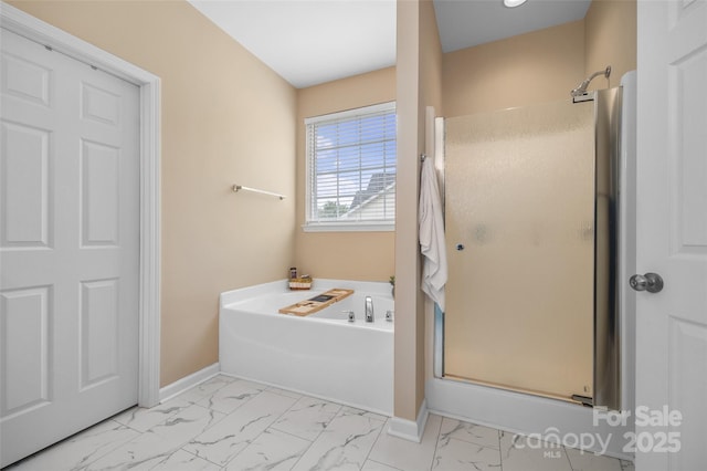 673 Stonehenge Dr, Rock Hill, SC 29730 - full bath featuring marble finish floors, a stall shower, and a bath