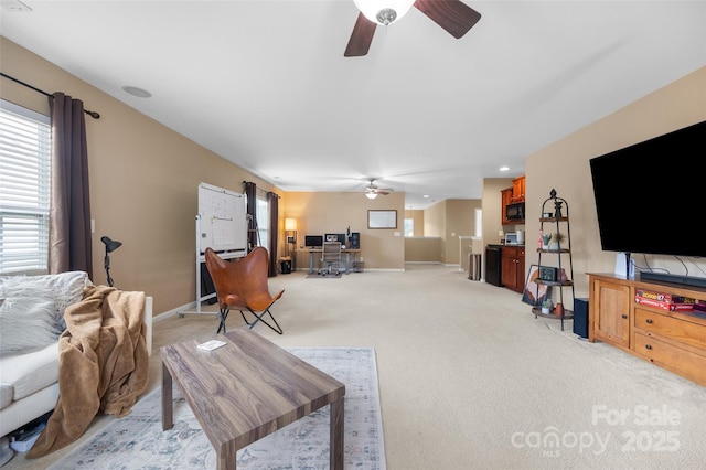 673 Stonehenge Dr, Rock Hill, SC 29730 - living room with a ceiling fan, an office area, and light carpet