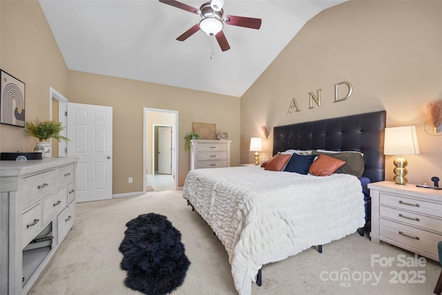 673 Stonehenge Dr, Rock Hill, SC 29730 - bedroom with light colored carpet, lofted ceiling, and a ceiling fan