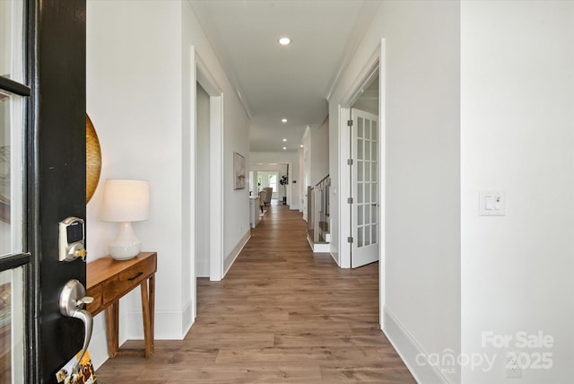 1106 Pomar Cir, Waxhaw, NC 28173 - hallway featuring wood finished floors and recessed lighting
