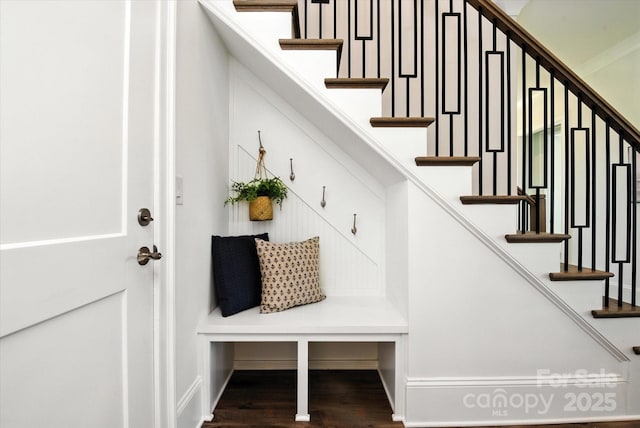 1106 Pomar Cir, Waxhaw, NC 28173 - mudroom featuring wood finished floors and baseboards