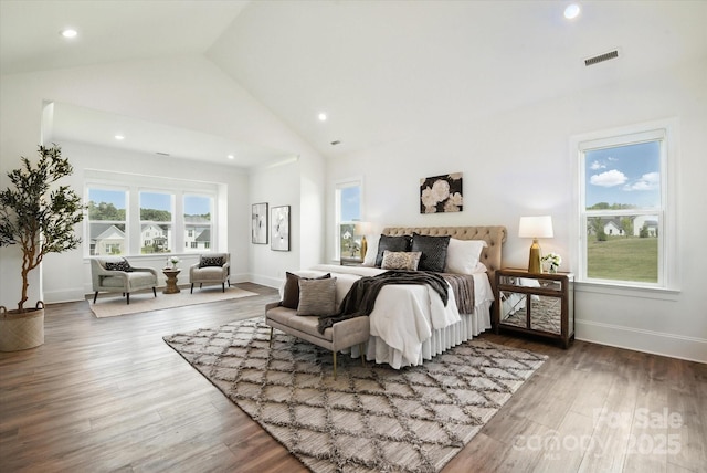 1106 Pomar Cir, Waxhaw, NC 28173 - bedroom with recessed lighting, wood finished floors, and high vaulted ceiling