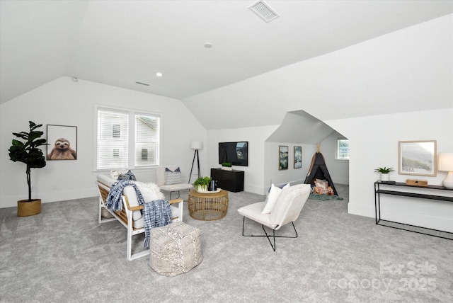 1106 Pomar Cir, Waxhaw, NC 28173 - living room featuring lofted ceiling and carpet flooring