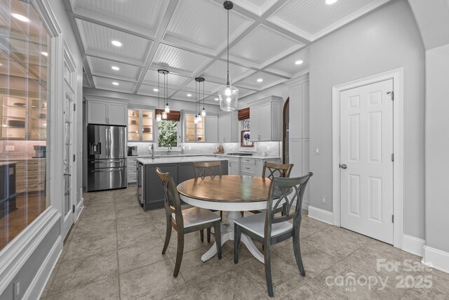 123 Yellow Jacket Cir, Mooresville, NC 28117 - dining area featuring coffered ceiling, recessed lighting, and beam ceiling