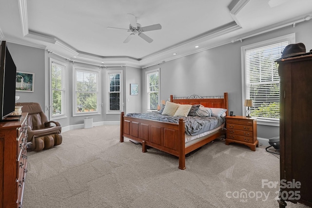123 Yellow Jacket Cir, Mooresville, NC 28117 - bedroom with a raised ceiling, ornamental molding, carpet flooring, a ceiling fan, and recessed lighting