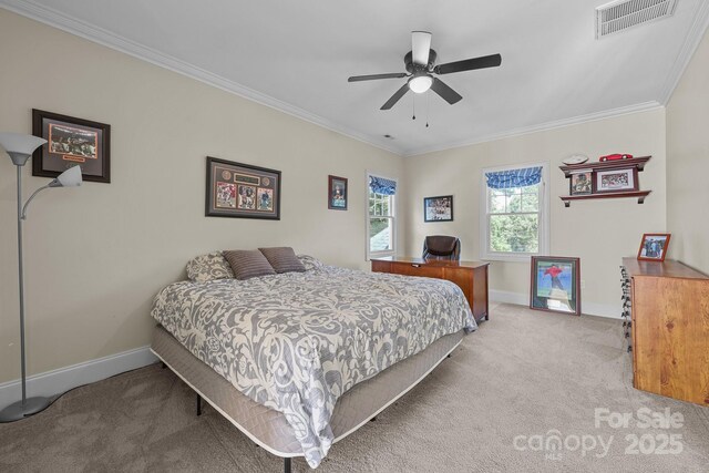 123 Yellow Jacket Cir, Mooresville, NC 28117 - bedroom featuring light carpet, ornamental molding, and ceiling fan