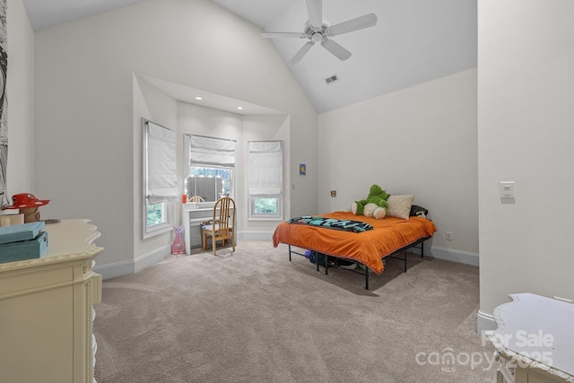 123 Yellow Jacket Cir, Mooresville, NC 28117 - bedroom with carpet, recessed lighting, a ceiling fan, and high vaulted ceiling