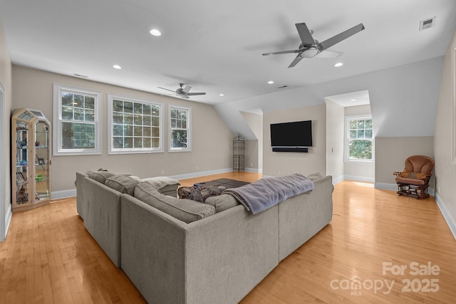 123 Yellow Jacket Cir, Mooresville, NC 28117 - living area with a ceiling fan, light wood-type flooring, plenty of natural light, and recessed lighting