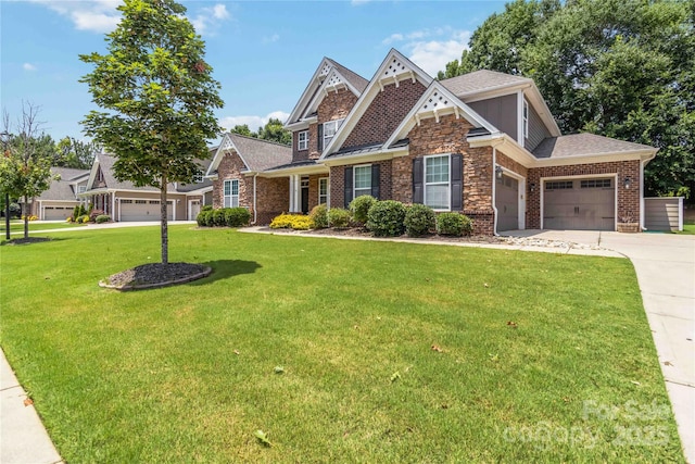 1041 Verbena Ct, Tega Cay, SC 29708 - craftsman inspired home with driveway, a front lawn, brick siding, a shingled roof, and an attached garage