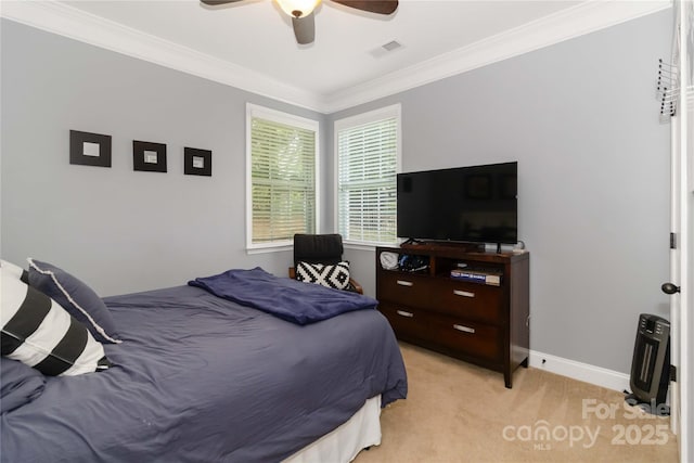 1041 Verbena Ct, Tega Cay, SC 29708 - bedroom featuring light colored carpet, crown molding, and ceiling fan