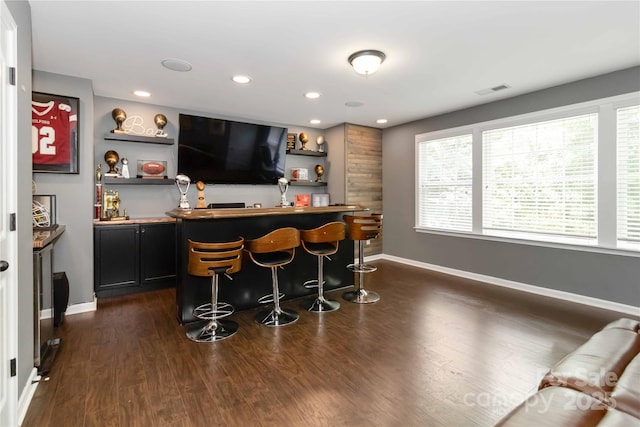 1041 Verbena Ct, Tega Cay, SC 29708 - indoor wet bar with dark wood-style floors and recessed lighting