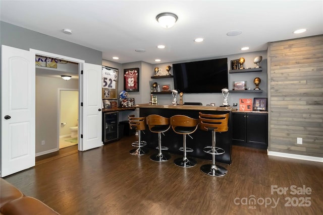 1041 Verbena Ct, Tega Cay, SC 29708 - indoor wet bar featuring dark wood-type flooring and recessed lighting
