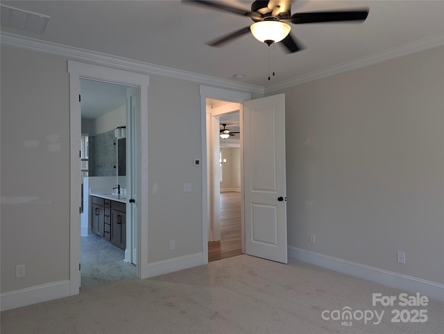 105 Macland Ln Unit 540, Rock Hill, SC 29730 - unfurnished bedroom with light colored carpet, crown molding, ensuite bath, and ceiling fan