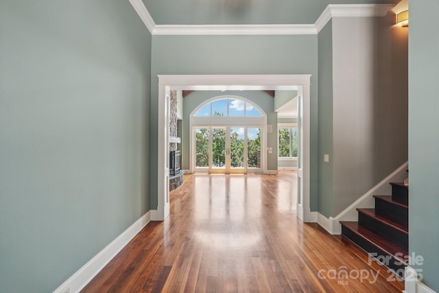 3229 Lake Pointe Dr, Belmont, NC 28012 - foyer with ornamental molding, wood finished floors, and stairs