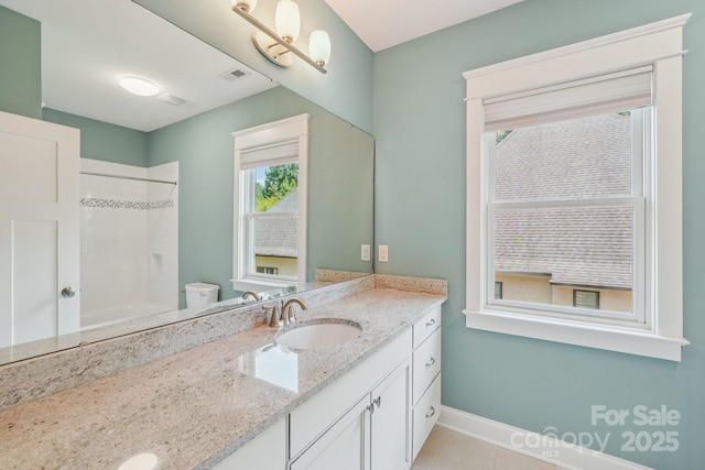 3229 Lake Pointe Dr, Belmont, NC 28012 - bathroom featuring vanity, washtub / shower combination, and tile patterned floors