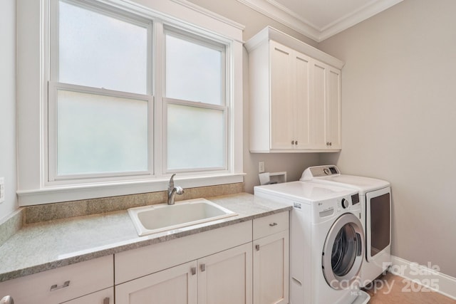 3229 Lake Pointe Dr, Belmont, NC 28012 - washroom with cabinet space, washer and dryer, and crown molding