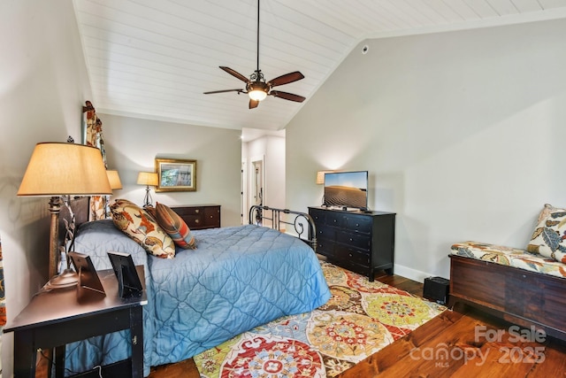 1092 E Bald Rock Dr, Sapphire, NC 28774 - bedroom with wood finished floors, lofted ceiling, and a ceiling fan