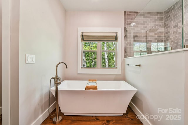 1092 E Bald Rock Dr, Sapphire, NC 28774 - full bathroom featuring a soaking tub, wood finished floors, and walk in shower