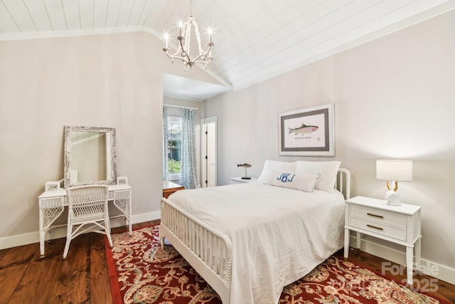 1092 E Bald Rock Dr, Sapphire, NC 28774 - bedroom with a chandelier, wooden ceiling, wood finished floors, and lofted ceiling