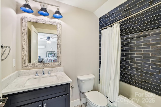 1092 E Bald Rock Dr, Sapphire, NC 28774 - bathroom with vanity, shower / bath combination with curtain, and a ceiling fan