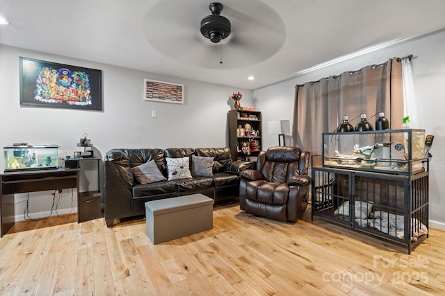 309 Sheldon St, Hudson, NC 28638 - living room with hardwood / wood-style floors, recessed lighting, and a ceiling fan