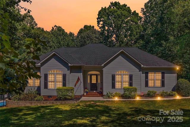 1528 Autumn Brook Ln, York, SC 29745 - view of front facade featuring a lawn, a shingled roof, and crawl space
