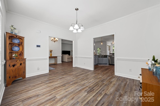 1528 Autumn Brook Ln, York, SC 29745 - dining area with a chandelier, dark wood-style flooring, and ornamental molding