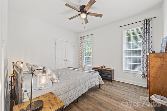 1528 Autumn Brook Ln, York, SC 29745 - bedroom featuring wood finished floors, ceiling fan, and a closet