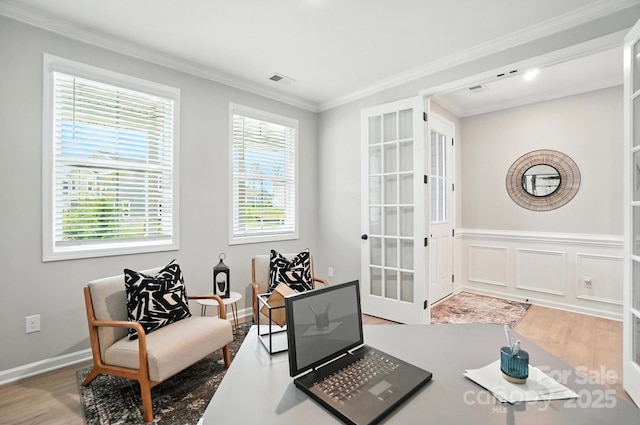 9945 Cask Way, Huntersville, NC 28078 - living area with wood finished floors, ornamental molding, and french doors