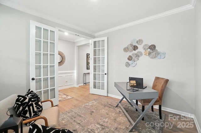 9945 Cask Way, Huntersville, NC 28078 - home office with french doors, crown molding, and wood finished floors