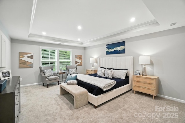9945 Cask Way, Huntersville, NC 28078 - bedroom featuring a tray ceiling, light colored carpet, and recessed lighting