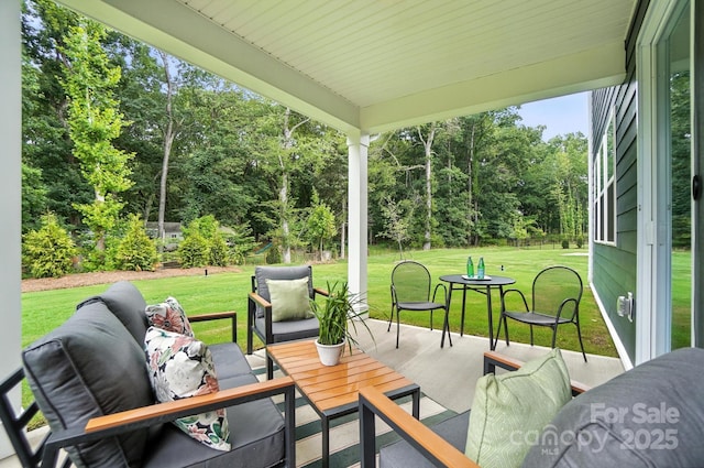 9945 Cask Way, Huntersville, NC 28078 - view of patio featuring outdoor lounge area and view of scattered trees