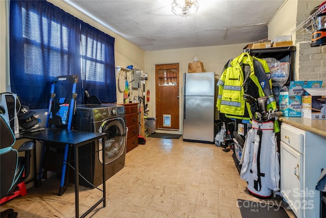 143 W College St, Stanley, NC 28164 - kitchen with freestanding refrigerator and washer / clothes dryer