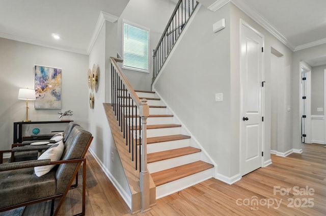 9843 Quercus Ln, Huntersville, NC 28078 - stairway with wood finished floors, crown molding, and recessed lighting
