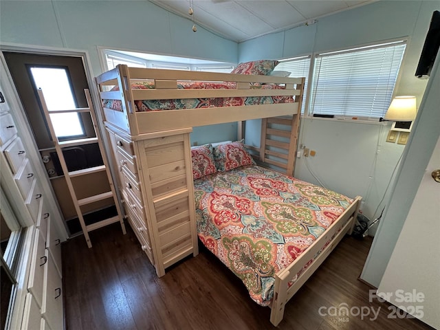 104 Pine St Unit 201, New London, NC 28127 - bedroom featuring dark wood-style floors, vaulted ceiling, and multiple windows