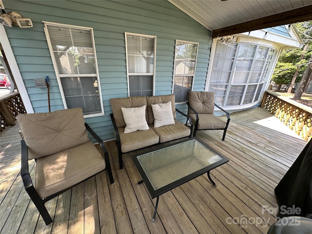 104 Pine St Unit 201, New London, NC 28127 - wooden deck with an outdoor hangout area