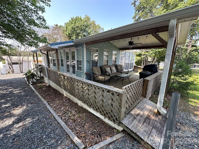 104 Pine St Unit 201, New London, NC 28127 - wooden deck featuring an outdoor living space and ceiling fan
