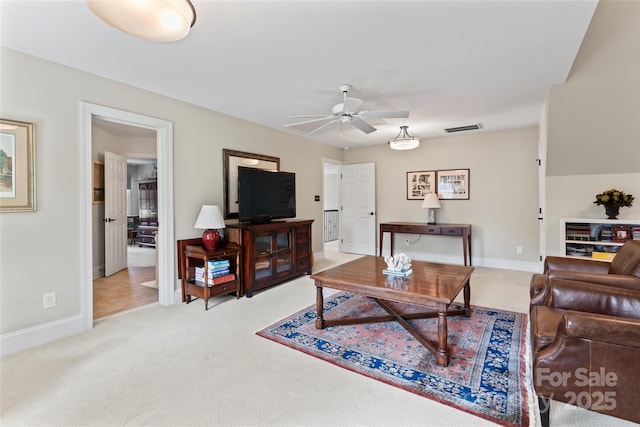 19245 Stableford Ln, Cornelius, NC 28031 - living room featuring ceiling fan and carpet