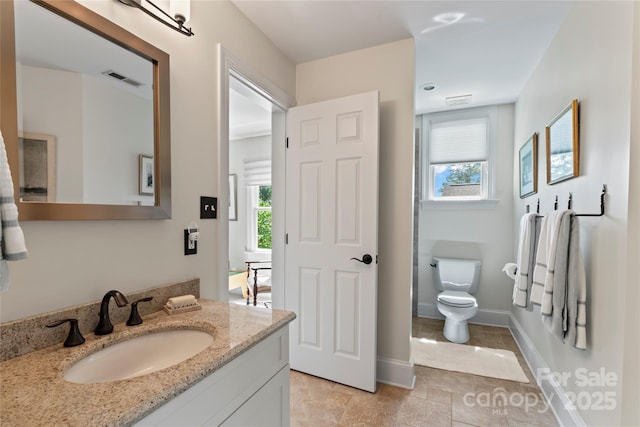 19245 Stableford Ln, Cornelius, NC 28031 - bathroom featuring vanity, healthy amount of natural light, and stone finish floors