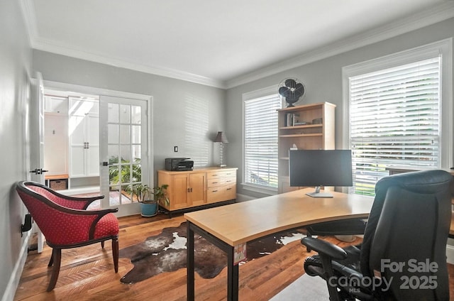5005 Craftsman Ridge Dr, Matthews, NC 28104 - home office with wood finished floors and crown molding