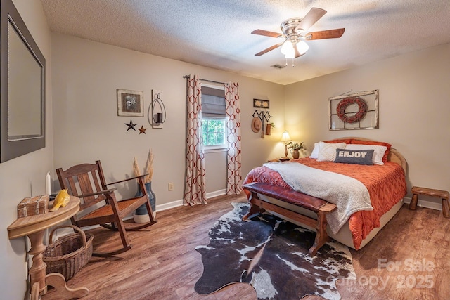302 Redwood Pl, Lenoir, NC 28645 - bedroom with wood finished floors, a textured ceiling, and ceiling fan