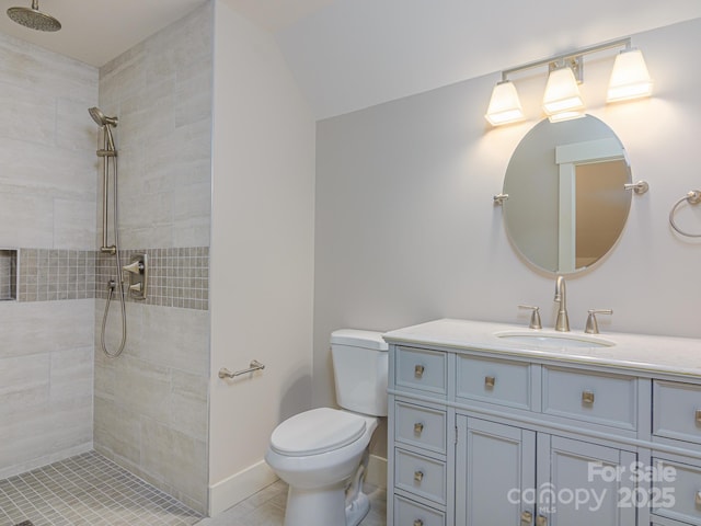 62 Sharp Rd W, Black Mountain, NC 28711 - full bath with tiled shower, vanity, and vaulted ceiling