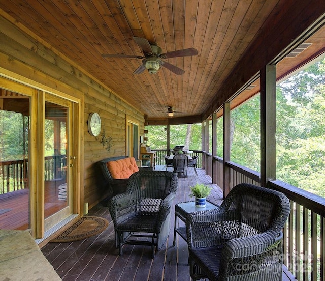178 Anglers Way, Lake Lure, NC 28746 - sunroom / solarium featuring a ceiling fan, outdoor lounge area, and plenty of natural light