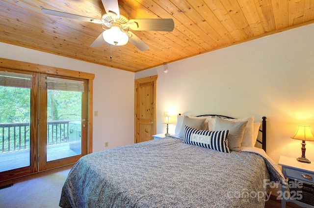 178 Anglers Way, Lake Lure, NC 28746 - carpeted bedroom with access to outside, wood ceiling, and ceiling fan