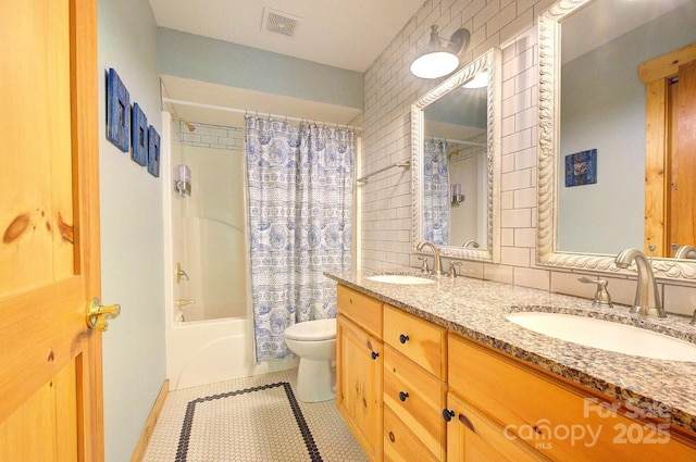 178 Anglers Way, Lake Lure, NC 28746 - bathroom featuring double vanity, shower / tub combo with curtain, and tile patterned floors
