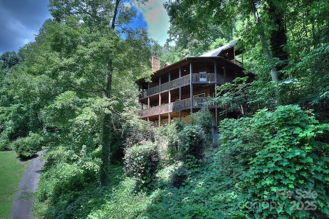 178 Anglers Way, Lake Lure, NC 28746 - rear view of house featuring a chimney and a deck